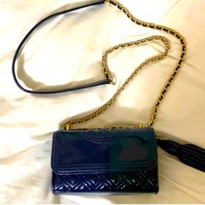 TORY BURCH Fleming Patent Micro Shoulder Bag - Royal Navy